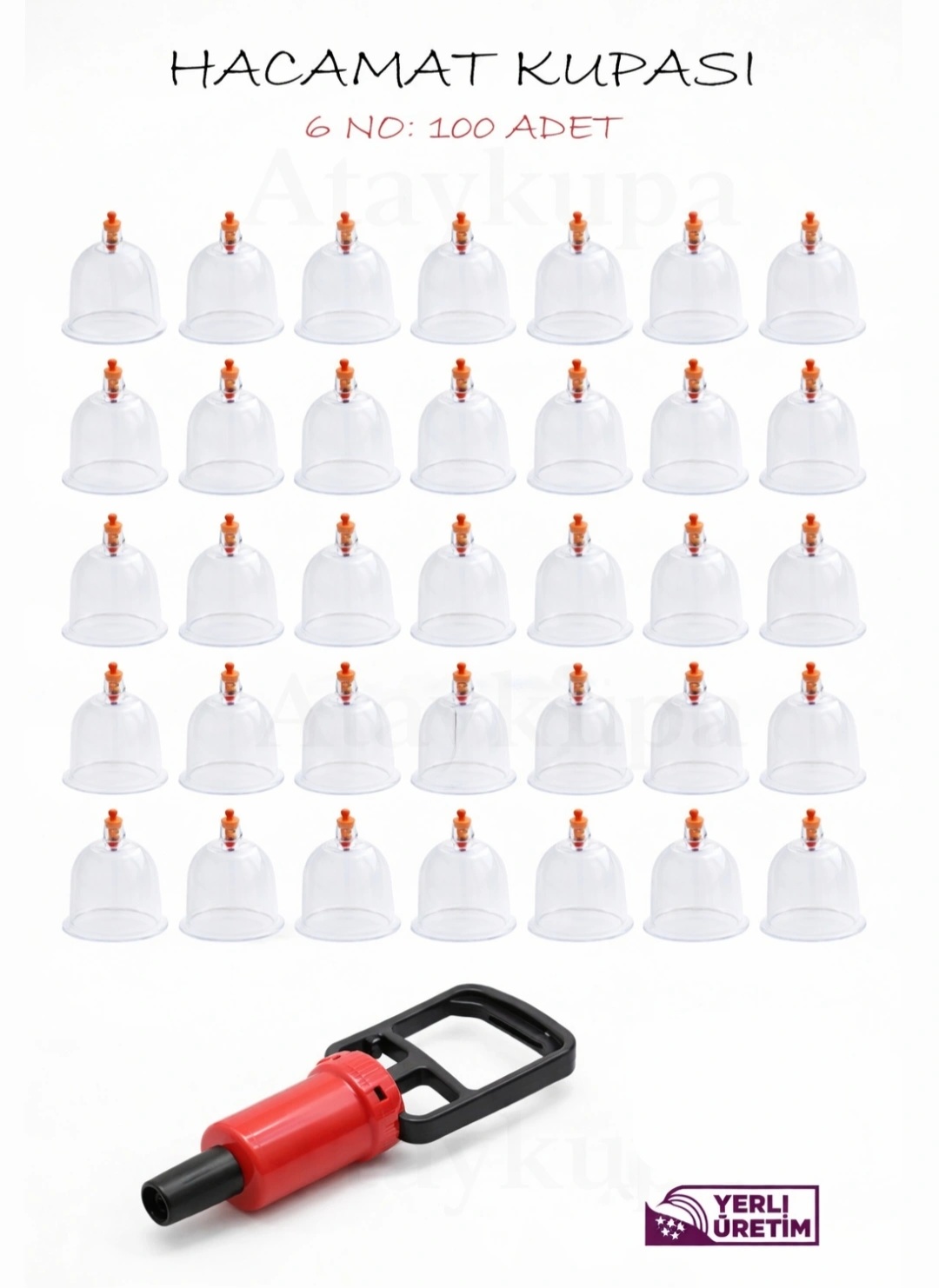 100 Adet 6 numara Hacamat kupası & 2 parmak hacamat pompası